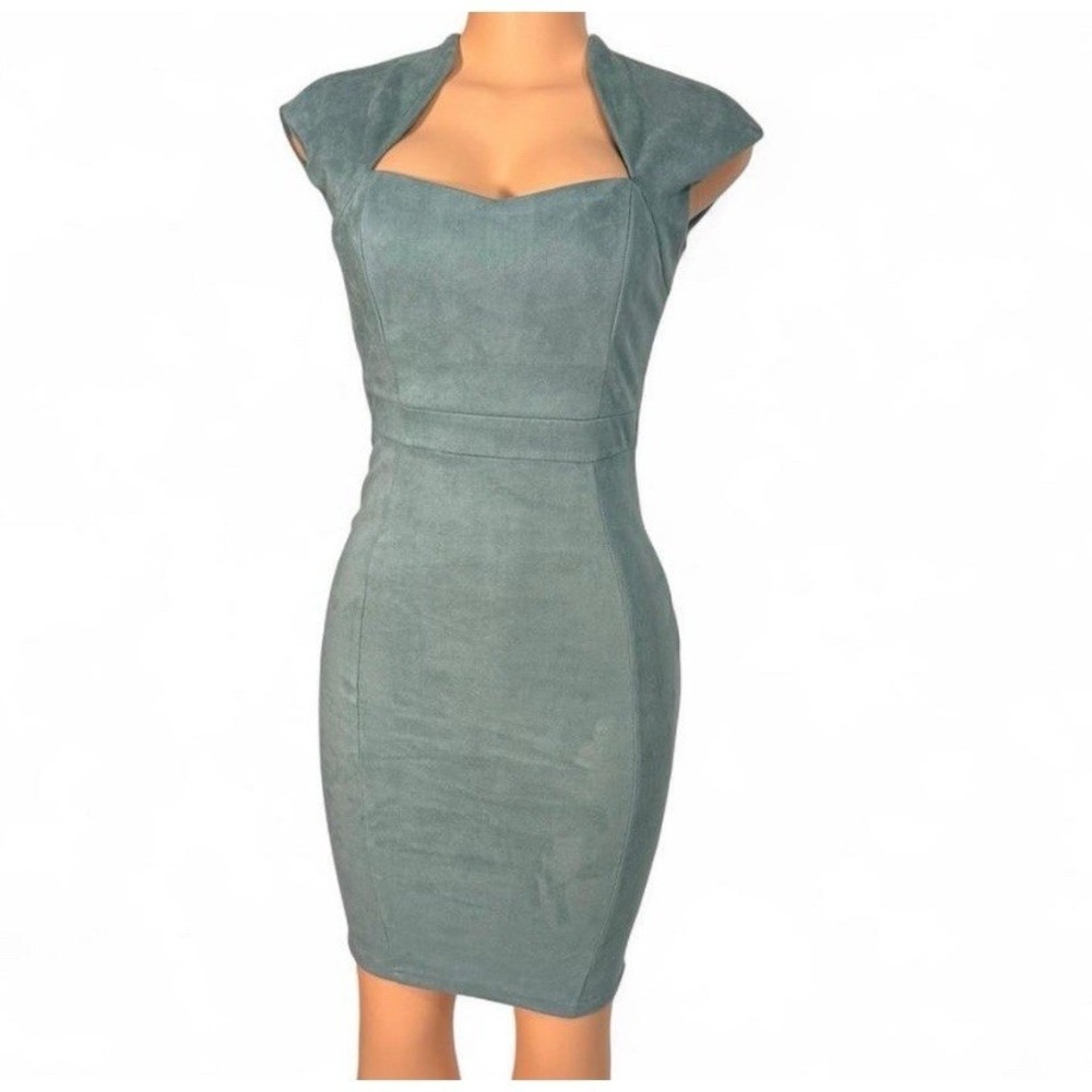 Privy Privately Privileged‎ Sage Faux Suede Bodycon Dress Cap Sleeve Medium